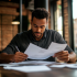 man reviewing rental agreement documents